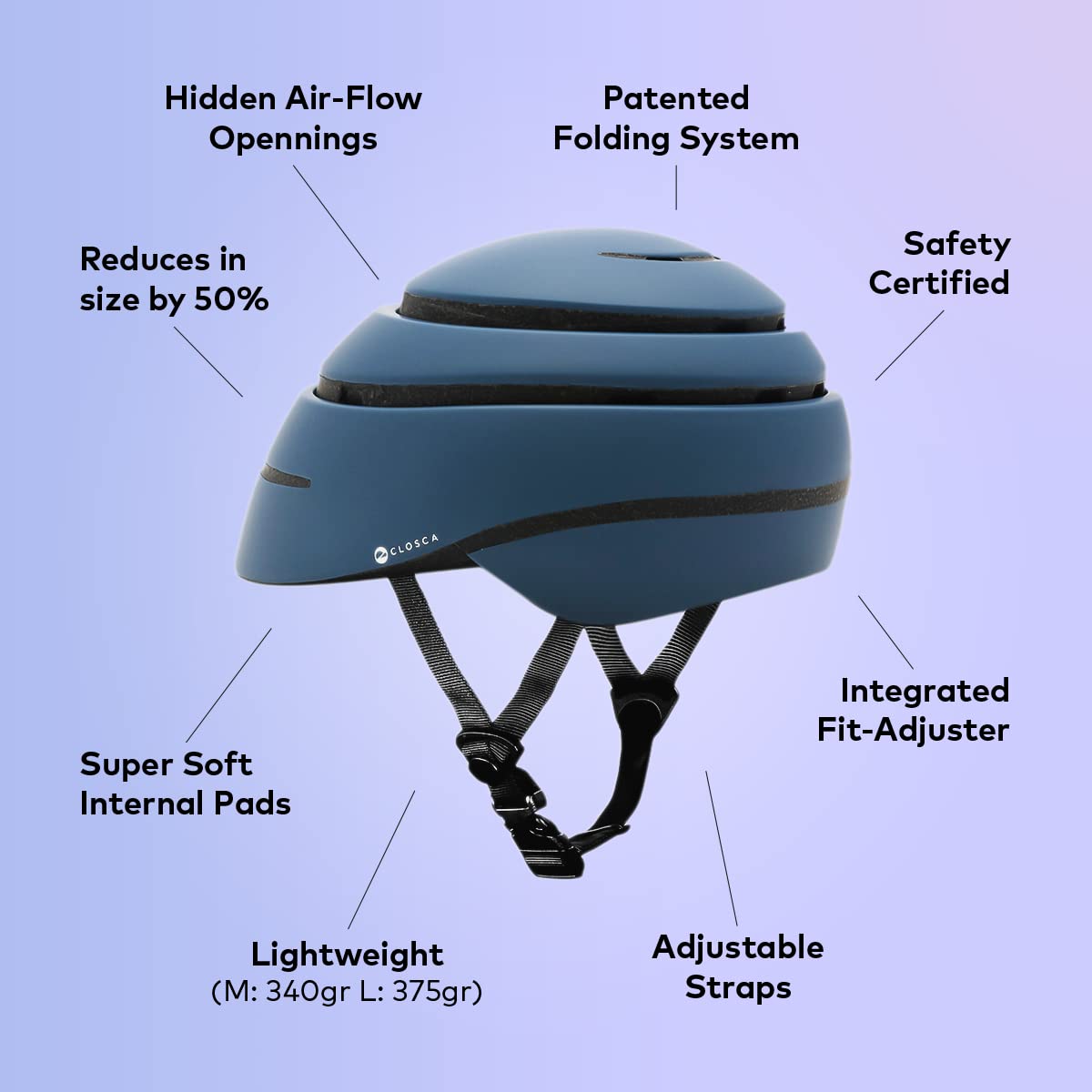 Closca Casco de Bicicleta para Adulto, Plegable Helmet Loop. Casco de Bici y Patinete Eléctrico/Scooter para Mujer y Hombre Unisex. (Abys, M)
