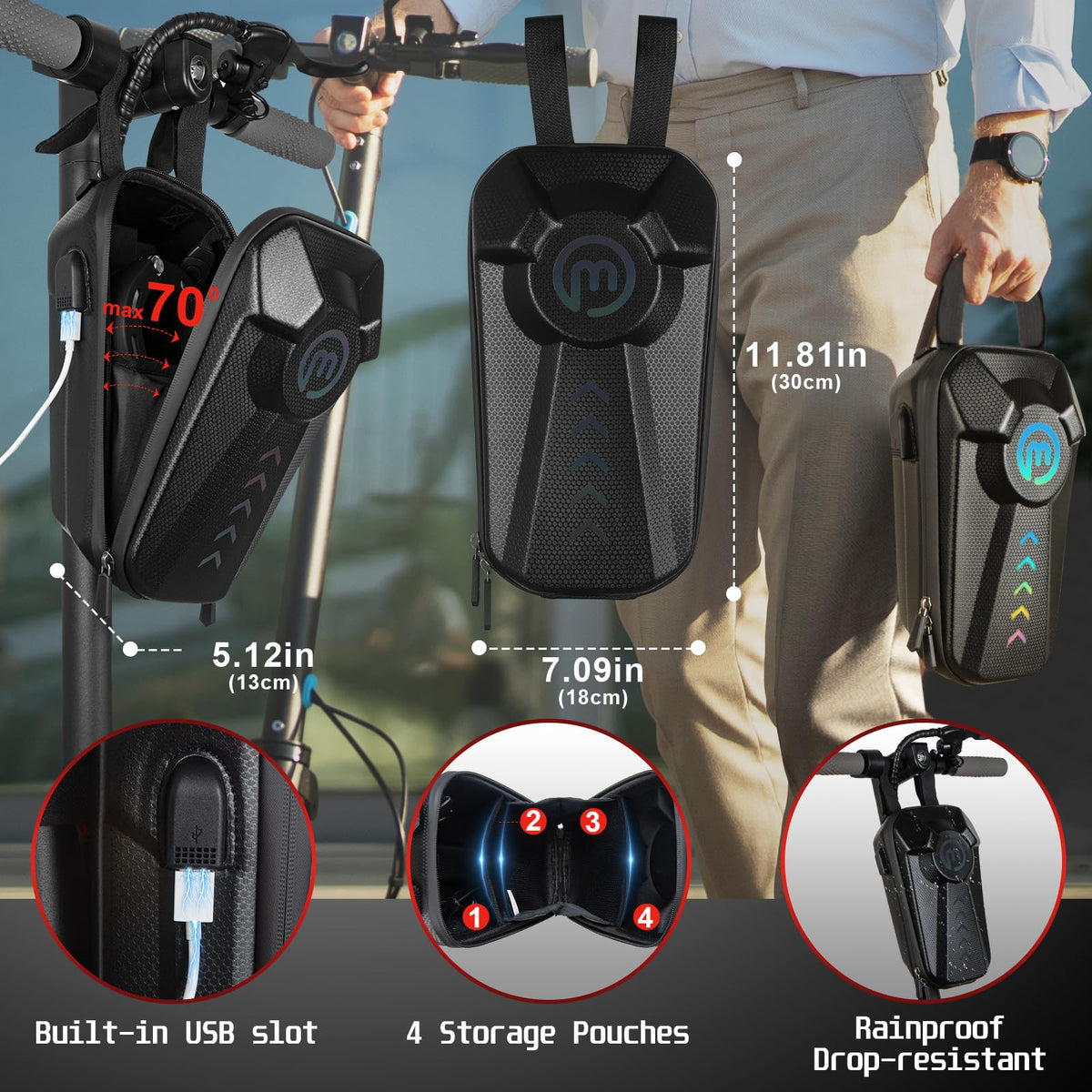 Mezelon Candado Patinete Electrico, Bicicleta antirrobo, Candado de Bicicleta, Scooter Electrico con Bolsa Impermeable, Negro