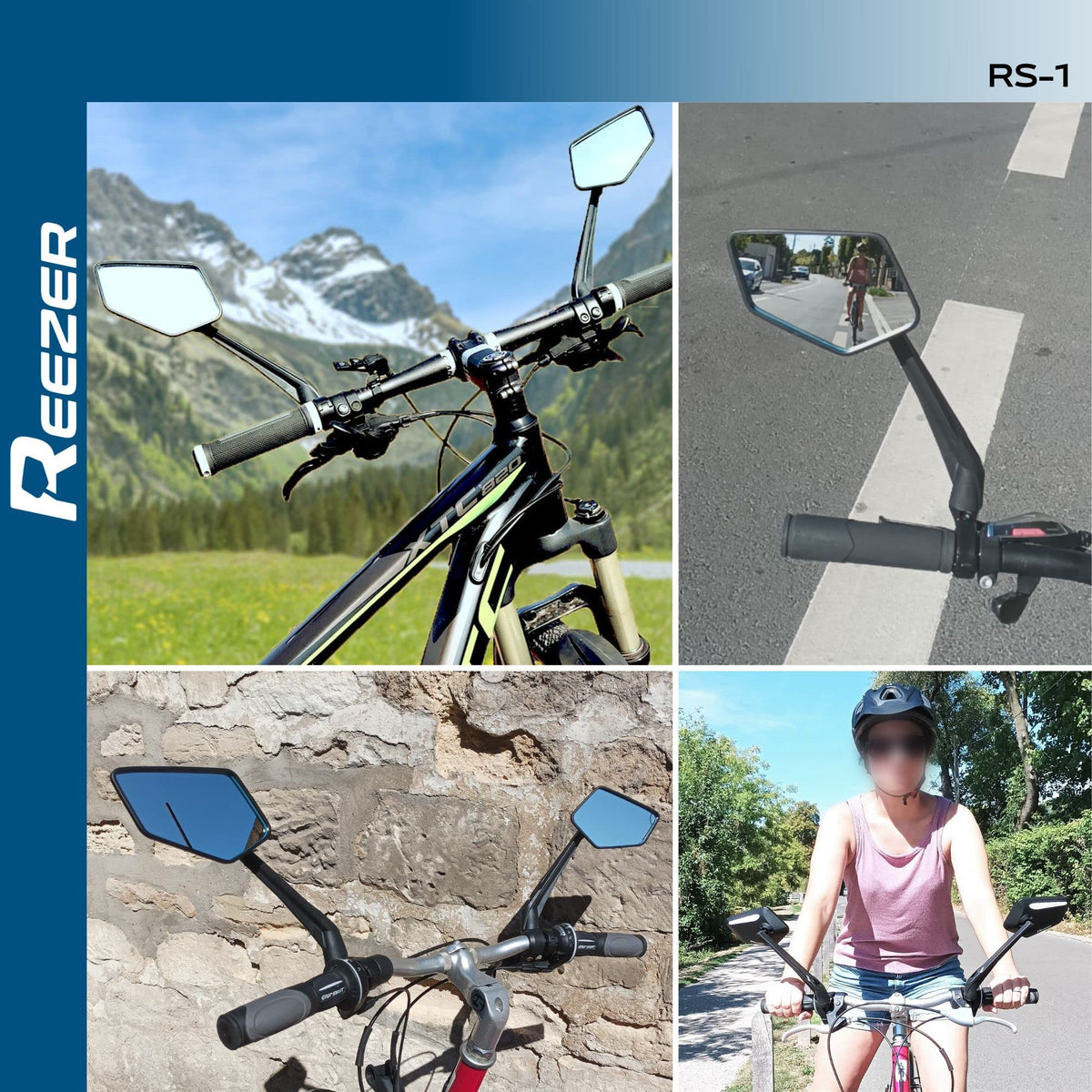 REEZER - Espejo para bicicleta - Espejo para bicicleta eléctrica - Espejo para scooter eléctrico - Regalo ideal - De alta gama para manillares 22-25,4 mm - Reflectante - Ajustable 360° IZQUIERDA